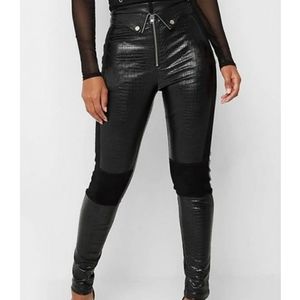 High Waisted Faux Leather Crocodile Motorcycle Pants 12 14